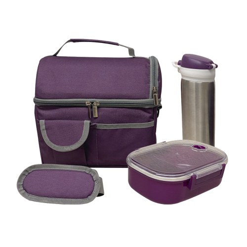 SYSCOM SETLUCH2 SET DE 2 LONCHERA DE 9 PULG. INCLUYE UN CILINDRO DE ACERO INOXIDABLE, UN RECIPIENTE DE PLÁSTICO PARA ALIMENTOS