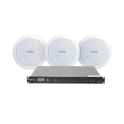 EPCOM PROAUDIO SF120DTB/3CS KIT de Amplificador de 120W para Rack SF120DTB | 3 Altavoces de Plafón de 5.5in SF-206P | 3.75 – 30W | Sistema 70/100V