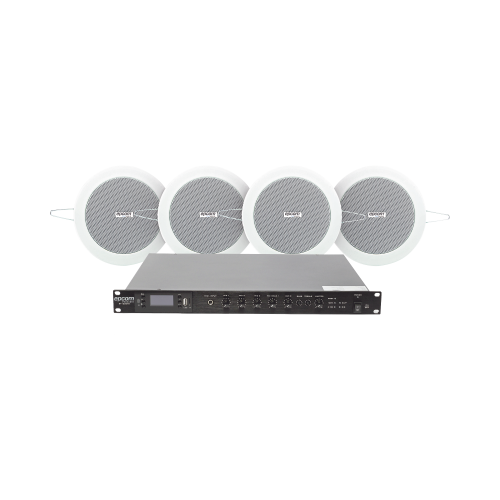 EPCOM PROAUDIO SF120DTB/4CS KIT de Amplificador de 120W para Escritorio | 4 Altavoces de Plafón de 4in | 3 – 6W | Sistema 70/100V