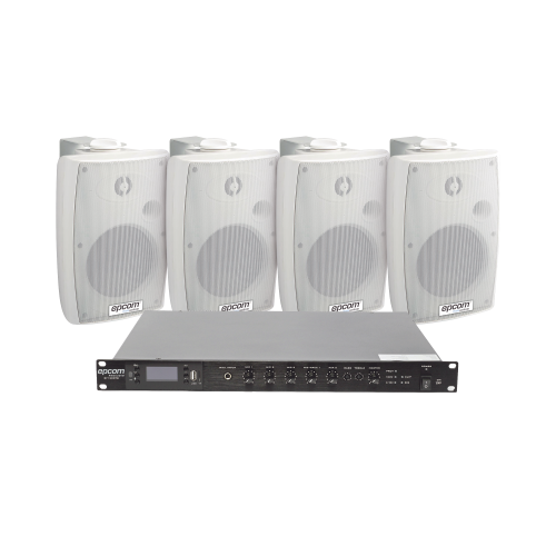 EPCOM PROAUDIO SF120DTB/4WSW KIT de Amplificador de Audio 120W para Rack | 4 Altavoces de Pared color Blanco 2.5W – 20W | Sistema 70/100V