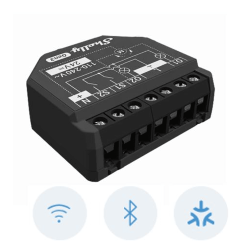 SHELLY SHELLY2PMGEN3 Apagador inteligente Wifi 2.4, 2 canales Para apagador doble, 10A por canal, Compatible con asistentes de voz
