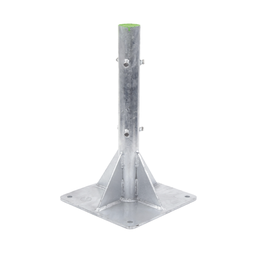 SYSCOM TOWERS SLM-BA-6G Base para Mástil Hasta 2″ con Opresores, Base de 50 x 50 cm y Tubo de 80 cm Ced. 30. Galv. Inmersión.