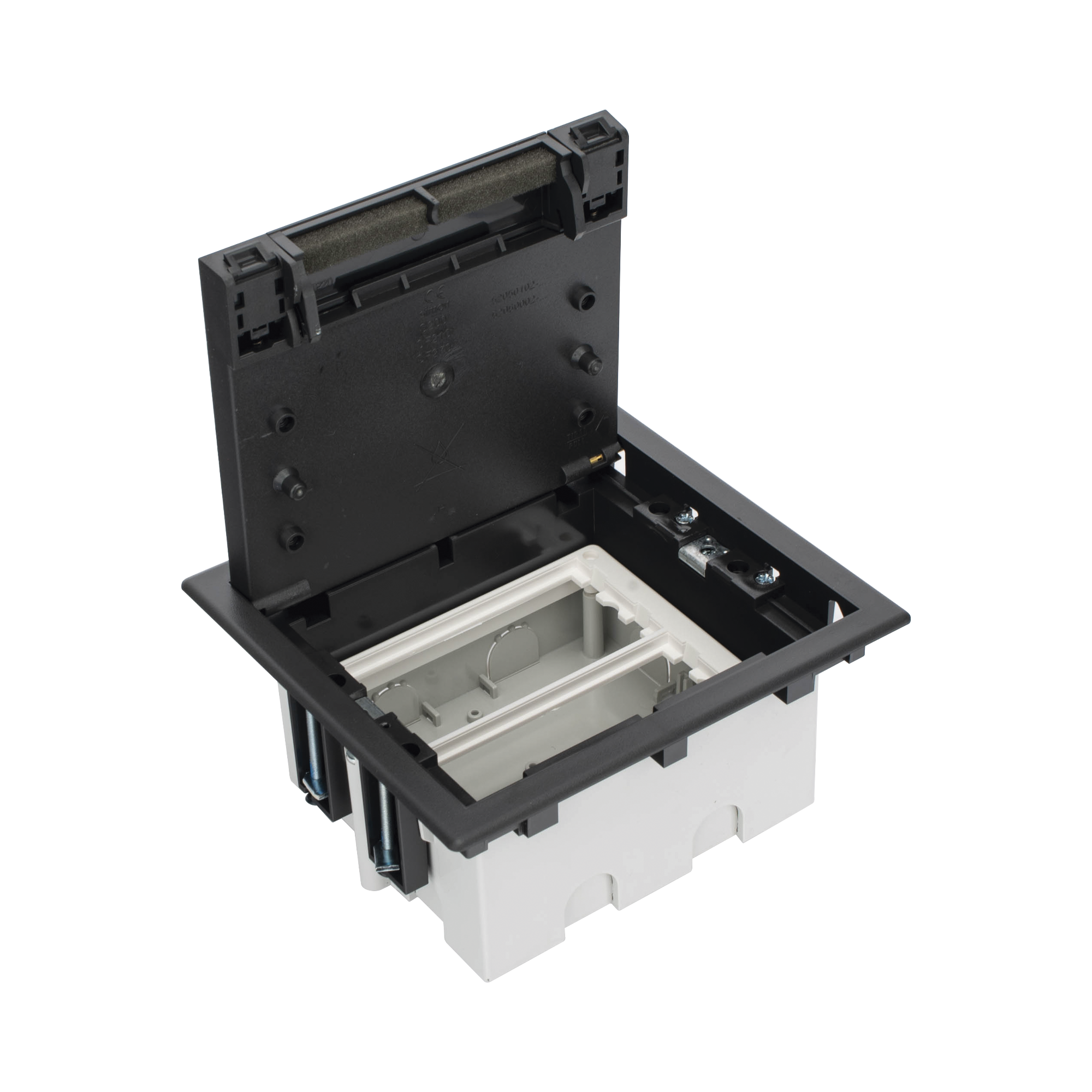SIMON SM-CPF-2 Caja Para Instalación en Piso Falso para Voz, Datos o Contactos Eléctricos, Capacidad para 2 Módulos, Espacio Embellecedor en la Tapa, Profundidad Ajustable de 90 a 120 mm, Los Módulos se Adquieren Aparte, (SF210/14CY)