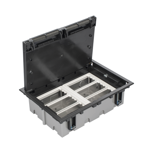 SIMON SM-CPF-6 Caja Para Instalación en Piso Falso para Voz, Datos o Contactos Eléctricos, Capacidad para 6 Módulos, Espacio Embellecedor en la Tapa, Profundidad Ajustable de 90 a 120 mm, Los Módulos se Adquieren Aparte, (SF610/14CY)