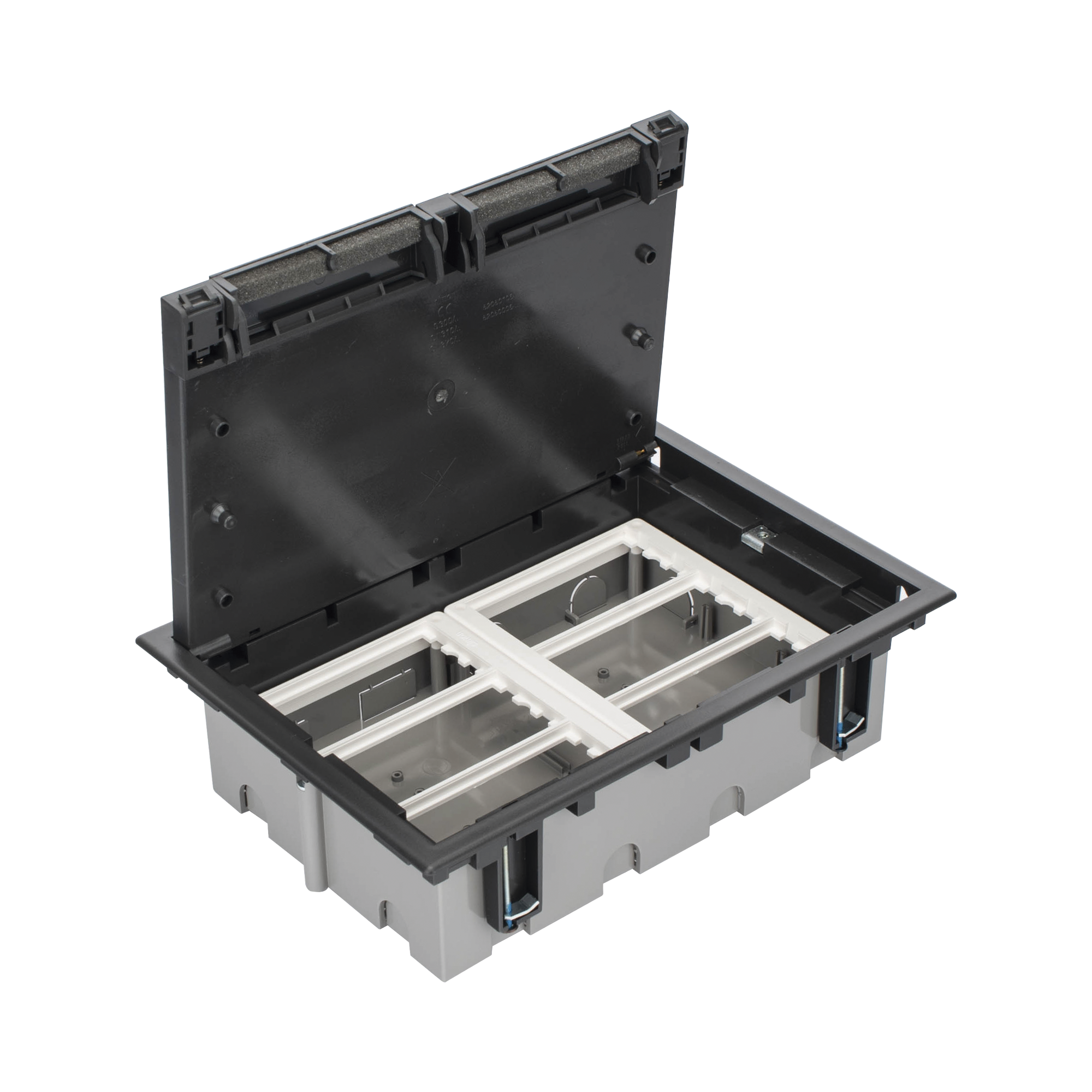 SIMON SM-CPF-6 Caja Para Instalación en Piso Falso para Voz, Datos o Contactos Eléctricos, Capacidad para 6 Módulos, Espacio Embellecedor en la Tapa, Profundidad Ajustable de 90 a 120 mm, Los Módulos se Adquieren Aparte, (SF610/14CY)