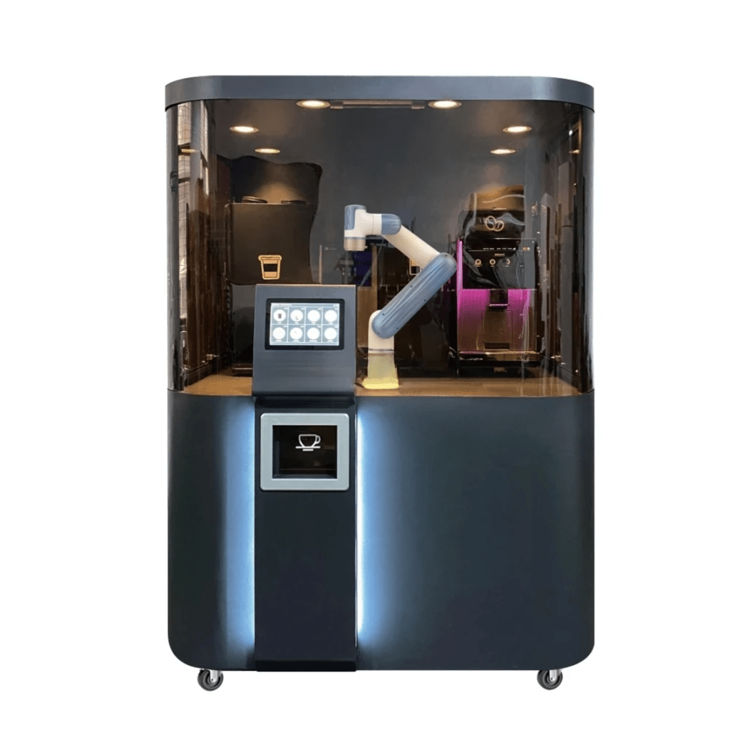 SOLUCIÓN ROBÓTICA DOBOT COFFFEE, PARA BARRA DE CAFE PRODUCCION 100 A 150 BEBIDAS POR DIA, PANTALLA TACTIL DE 101 PULGADAS SISTEMA DE PAGO POR ESCANEO FUNCION DE AUTO LIMPIEZA OPERACION CONTINUA 24 HORAS AUTOMATIZACION EFICIENTE EXPERIENCIA INTERACTIVA
