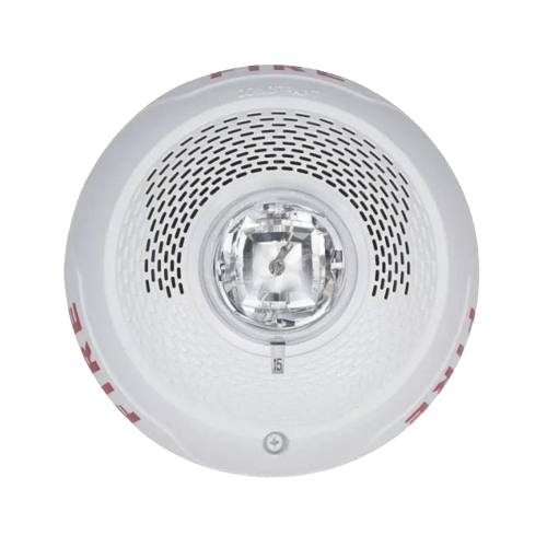 SYSTEM SENSOR SPSCWLED Bocina con Lámpara Estroboscópica, Montaje en Techo, Color Blanco, Nuevo Diseño Moderno y Elegante y Menor Consumo de Corriente