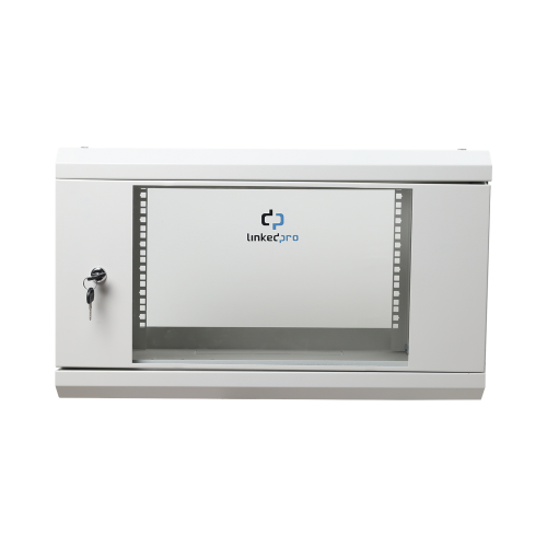 LINKEDPRO SR1906LH3GW Gabinete de Pared de 6U con Puerta de Cristal Templado, 455 mm de Profundidad Total, Rack de 19», Acero Reforzado Color Gris Mate
