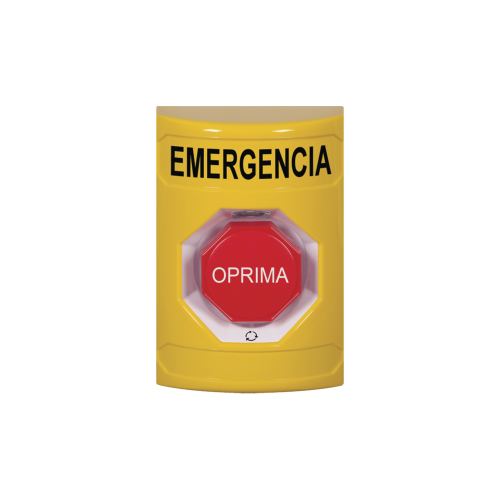 STI SS2209EM-ES Botón de Emergencia en Español, Color Amarillo, Acción Mantenida, Girar para Restablecer y LED Multicolor