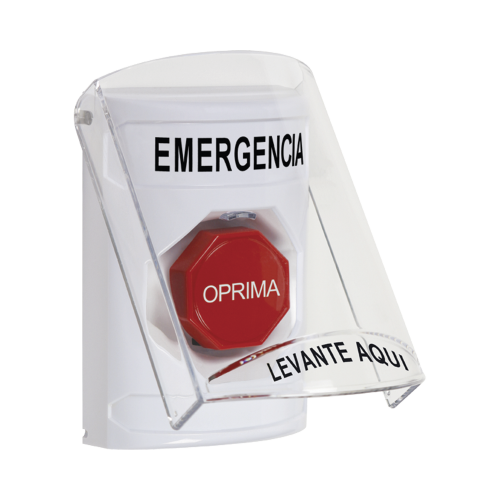 STI SS2322EM-ES Botón Multipropósito, Emergencia, Reset Con Llave, Español, Tapa De Policarbonato, 2 Relevadores forma C, Interior