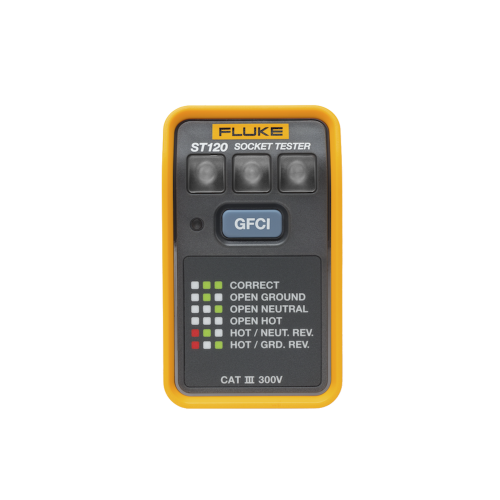 FLUKE ST120 Probador de Tomacorriente Eléctrico Estándar o GFCI, Con LEDs de Alto Brillo y Gráfico Incluido Para Verificar Rápida y Fácilmente el Cableado