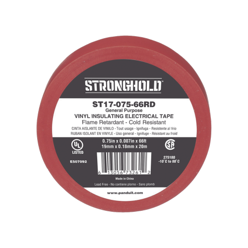 PANDUIT ST17-075-66RD Cinta Eléctrica STRONGHOLD para Aislar, de PVC, Uso General Reparación y Mantenimiento, Grosor de 0.18mm (7 mil), Ancho de 19mm, y 20.12m de Largo, Color Rojo