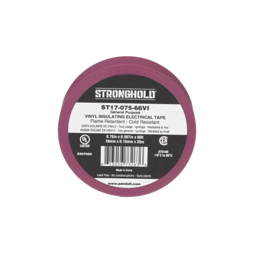 PANDUIT ST17-075-66VI Cinta Eléctrica STRONGHOLD para Aislar, de PVC, Uso General Reparación y Mantenimiento, Grosor de 0.18mm (7 mil), Ancho de 19mm, y 20.12m de Largo, Color Violeta