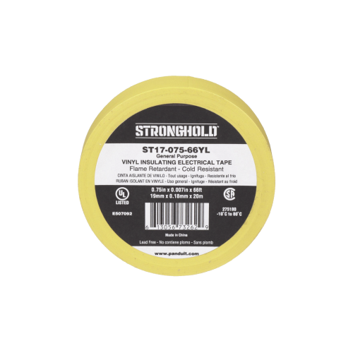PANDUIT ST17-075-66YL Cinta Eléctrica STRONGHOLD para Aislar, de PVC, Uso General Reparación y Mantenimiento, Grosor de 0.18mm (7 mil), Ancho de 19mm, y 20.12m de Largo, Color Amarillo