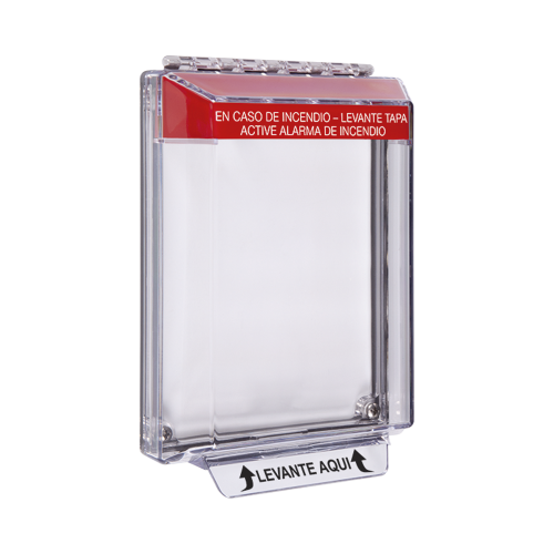 STI STI-14020FR-ES Cubierta Universal Transparente, de Bajo Perfil, Texto de Incendio en Español, Notificación Audible y Visible