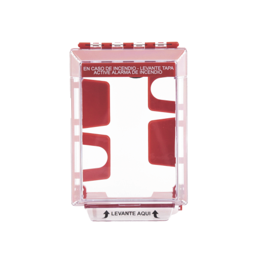 STI STI-14220FR-ES Cubierta Universal Transparente, de Bajo Perfil, con Espaciador, Texto de Incendio en Español, Notificación Audible y Visible