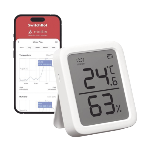 SWITCHBOT SWITCHBOTMP Medidor de temperatura y humedad Datos en pantalla, inalámbrico BLUETOOTH compatible con HUB SwitchBot
