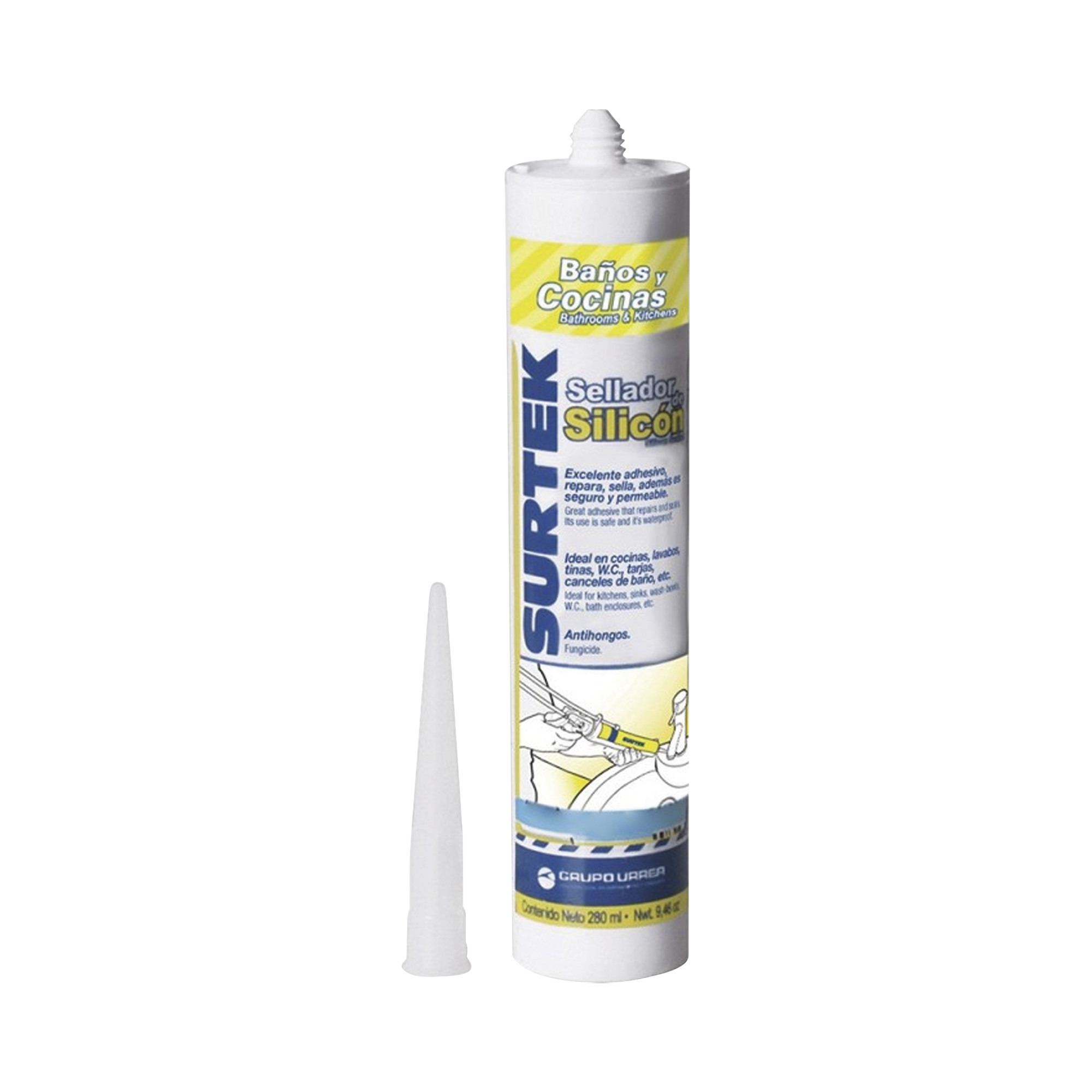 SURTEK SYS-113-452 Silicón Para Baños y Cocinas /Color Blanco, Contenido 280 ml.