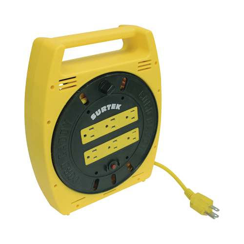 SURTEK SYS-136035 Multicontacto Eléctrico Tipo Carrete con 6 Contactos y 6 metros de Extensión, 127 V CA 10 A Máximo.