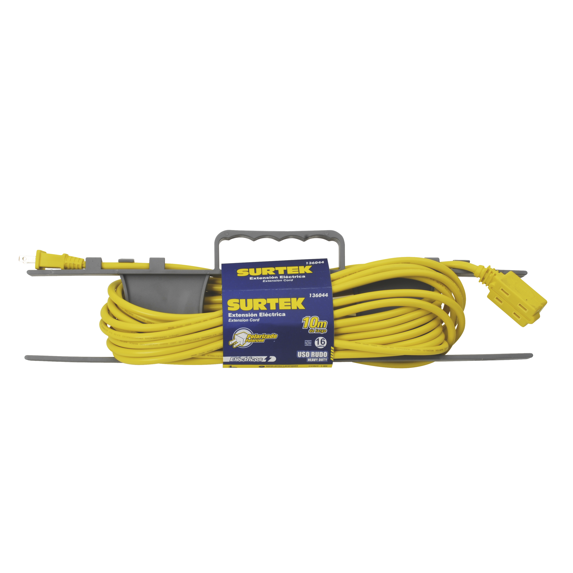 SURTEK SYS-136041 Extensión eléctrica de Uso Rudo 4 metros, 127 V CA 10 A Máximo, Color Amarillo.