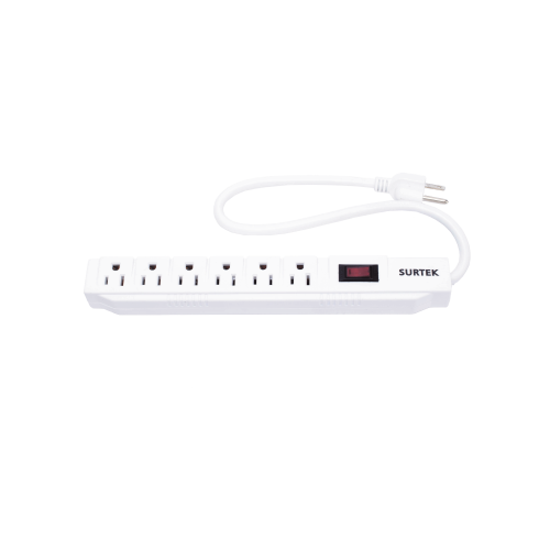 SURTEK SYS-136221 Multicontacto con Supresor de Picos 450 Joules, Voltaje de Entrada: 127 Vca NEMA 5-15P, Con 6 Salidas NEMA 5-15R.