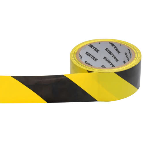 SURTEK SYS-138060 Cinta de Señalización, Adhesivo Acrílico, Espesor 0.105 mm, Colores Amarillo-Negro, Ancho 48 mm, Largo 18 m, Alta Visibilidad