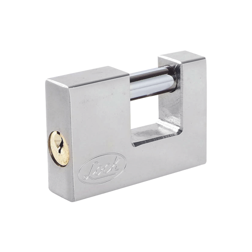 LOCK SYS-L22-C80-ECSB Candado para Cortina Metálica, Medida 80 mm/ Acabado Cromo Satinado/ Nivel de Seguridad 6, Llave Estándar.