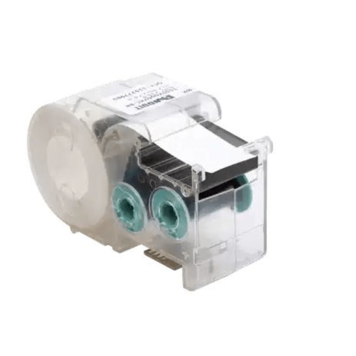 PANDUIT T038X000FJC-BK Casete de etiquetas de poliolefina, cinta continua, color negro sobre blanco, 9.65 mm x 7.6 metros