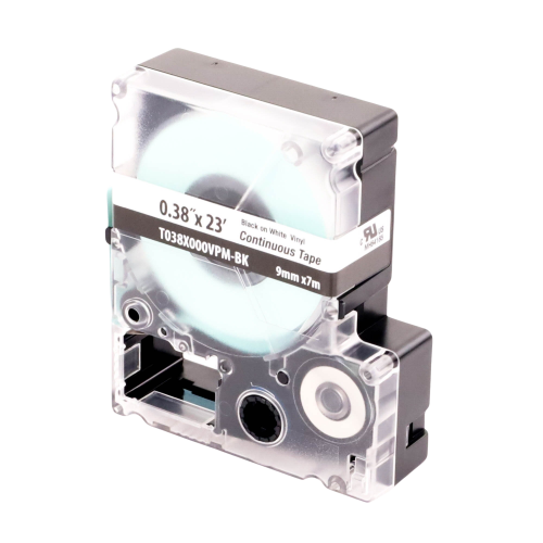 PANDUIT T038X000VPM-BK Casete de Etiquetas de Vinilo de Cinta Continua, Color Negro Sobre Blanco, Uso Interior/Exterior, 9 mm de Ancho x 7.6 Metros de Largo