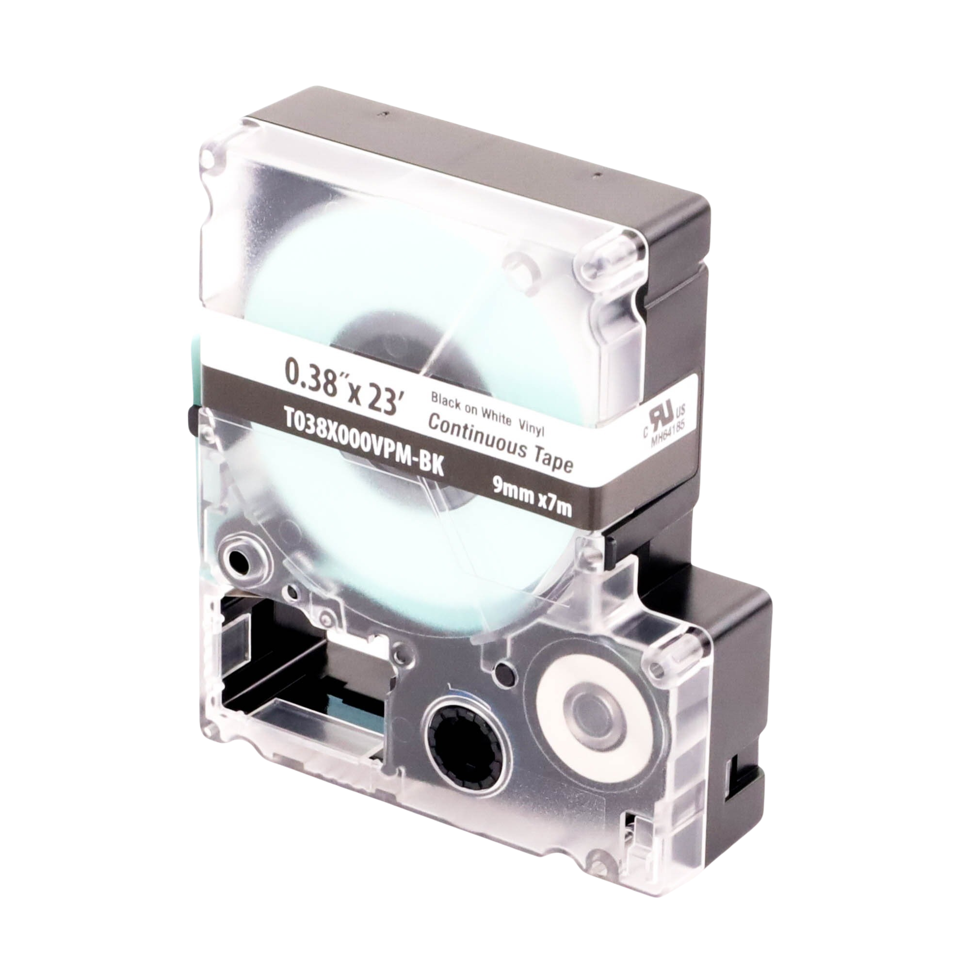 PANDUIT T038X000VPM-BK Casete de Etiquetas de Vinilo de Cinta Continua, Color Negro Sobre Blanco, Uso Interior/Exterior, 9 mm de Ancho x 7.6 Metros de Largo