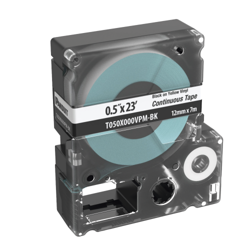PANDUIT T050X000VPM-BK Casete de Etiquetas de Vinilo de Cinta Continua, Color Negro Sobre Blanco, Uso Interior/Exterior, 12 (0.5 in) mm de Ancho x 7 Metros de Largo