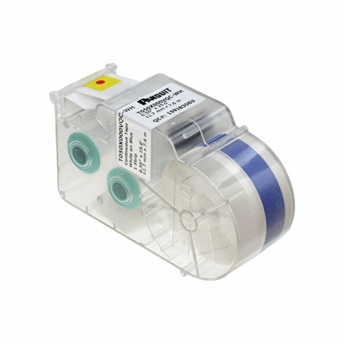 PANDUIT T050X000VQC-WH Casete de Etiquetas de Poliéster de Cinta Continua, Color Blanco Sobre Azul, 12.7mm de Ancho x 7.6 metros de largo.