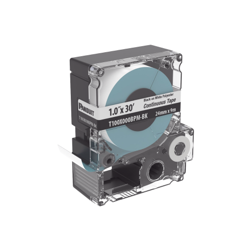 PANDUIT T100X000BPM-BK Casete de Etiquetas de Poliéster de Cinta Continua, Color Negro Sobre Blanco, Uso Interior/Exterior, 24 mm (1 in) de Ancho x 9.1 Metros de Largo