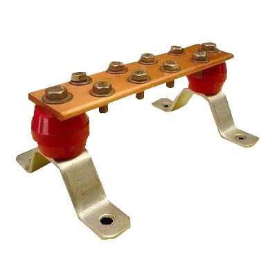 TOTAL GROUND TG-BUS-G10 Barra para Unión de Cobre con Capacidad de 1000A, medidas 7-7/8 x 2 x 1/4 in., con Aisladores (Sin Gabinete)