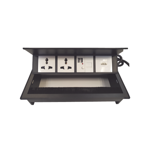 THORSMAN THMC-HBOX Caja Horizontal tipo Hub para escritorio color negro, con 1 Puerto HDMI Hembra-Hembra, 1 puerto RJ45 Cat6, 2 Puertos USB (Solo carga), y 2 Contactos eléctricos universales