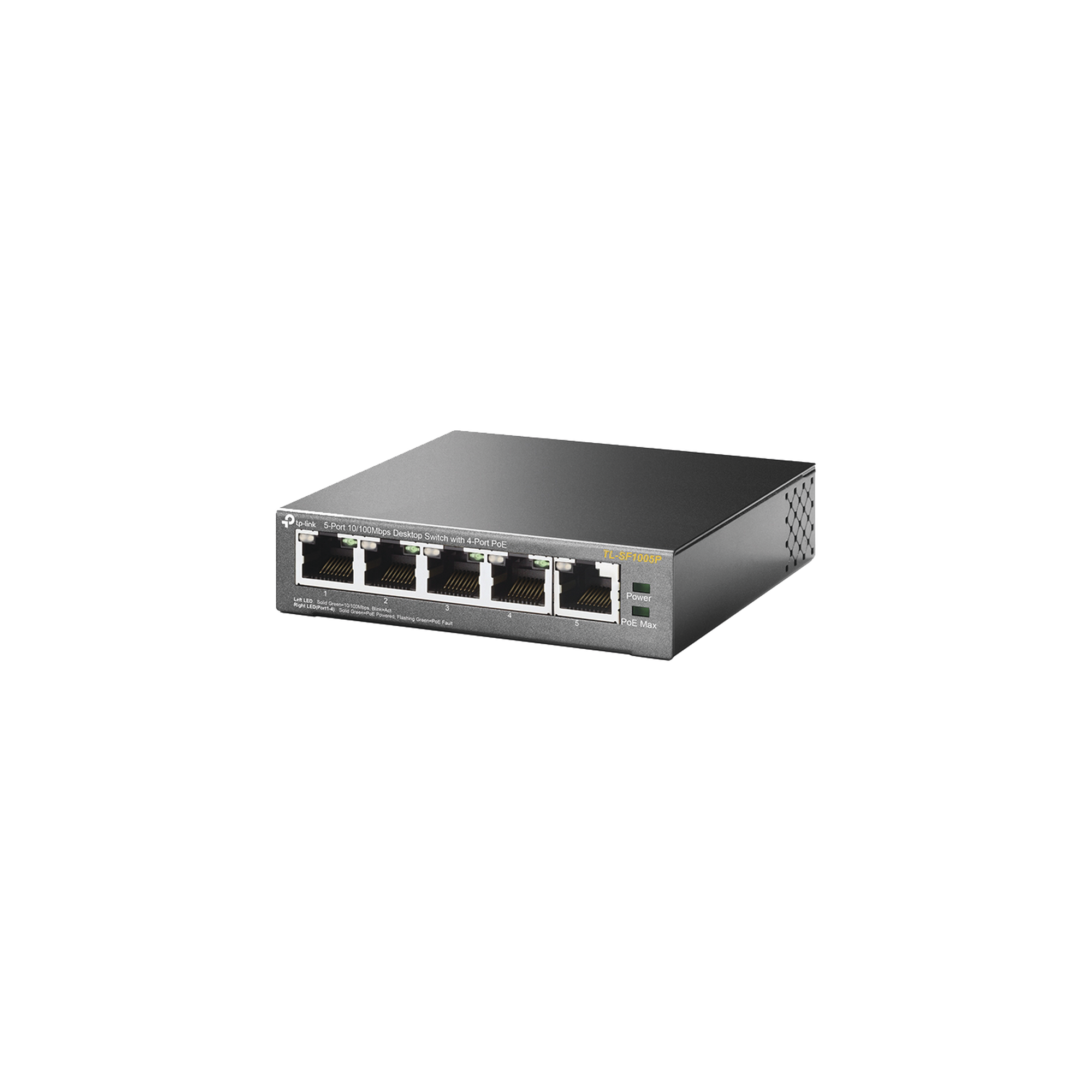 TP-LINK TL-SF1005P Switch PoE no Administrable de escritorio, 5 puertos 10/100 Mbps, 4 puertos PoE af/at, Presupuesto 67 W, Modo Extensor hasta 250 m, Calidad video prioritaria