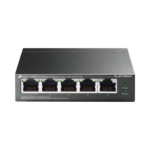 TP-LINK TLSF1005LP Switch PoE No Administrable de Escritorio, 5 puertos 10/100 Mbps, 4 puertos PoE af, Presupuesto 41 W, Modo extensor PoE hasta 250 metros, Calidad video prioritaria