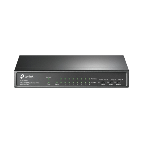 TP-LINK TLSF1009P Switch PoE+ No Administrable, De Escritorio 9 puertos 10/100 Mbps, 8 puertos PoE af/at Inteligente, Presupuesto 65 W, Hasta 250 metros