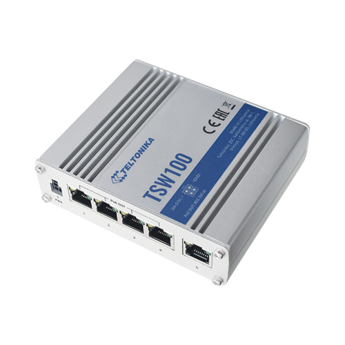 TELTONIKA TSW100 Switch Industrial No-Administrable 5 puertos Gigabit, PoE en 4 puertos 802.3af/at (120W)