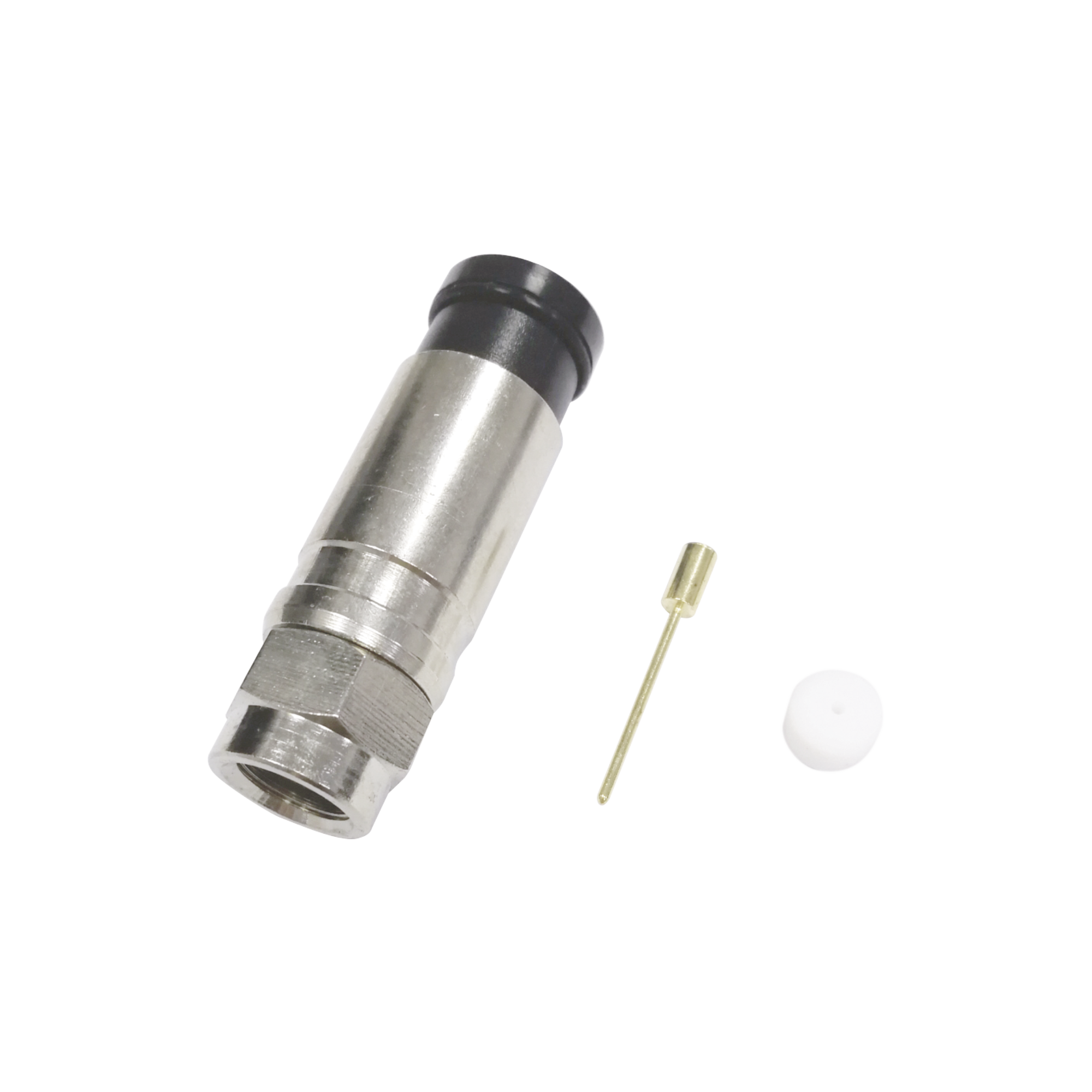 EPCOM TITANIUM TT11-F02 Conector F Macho de Compresión Axial con Borne Negro para instalar en Cable Coaxial RG-11, 75 Ohm, Bronce-Niquelado.