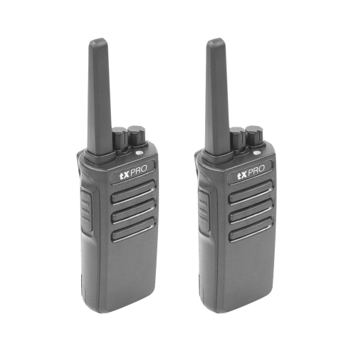 TXPRO TX500DUO Par de radios TX500 VHF 136-174 MHz con 5 watts de potencia, 16 Canales Preconfigurados.