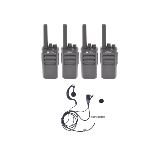 TXPRO TX500DUOKIT Kit de 4 radios TX500 con 4 accesorios de audio TXEHK