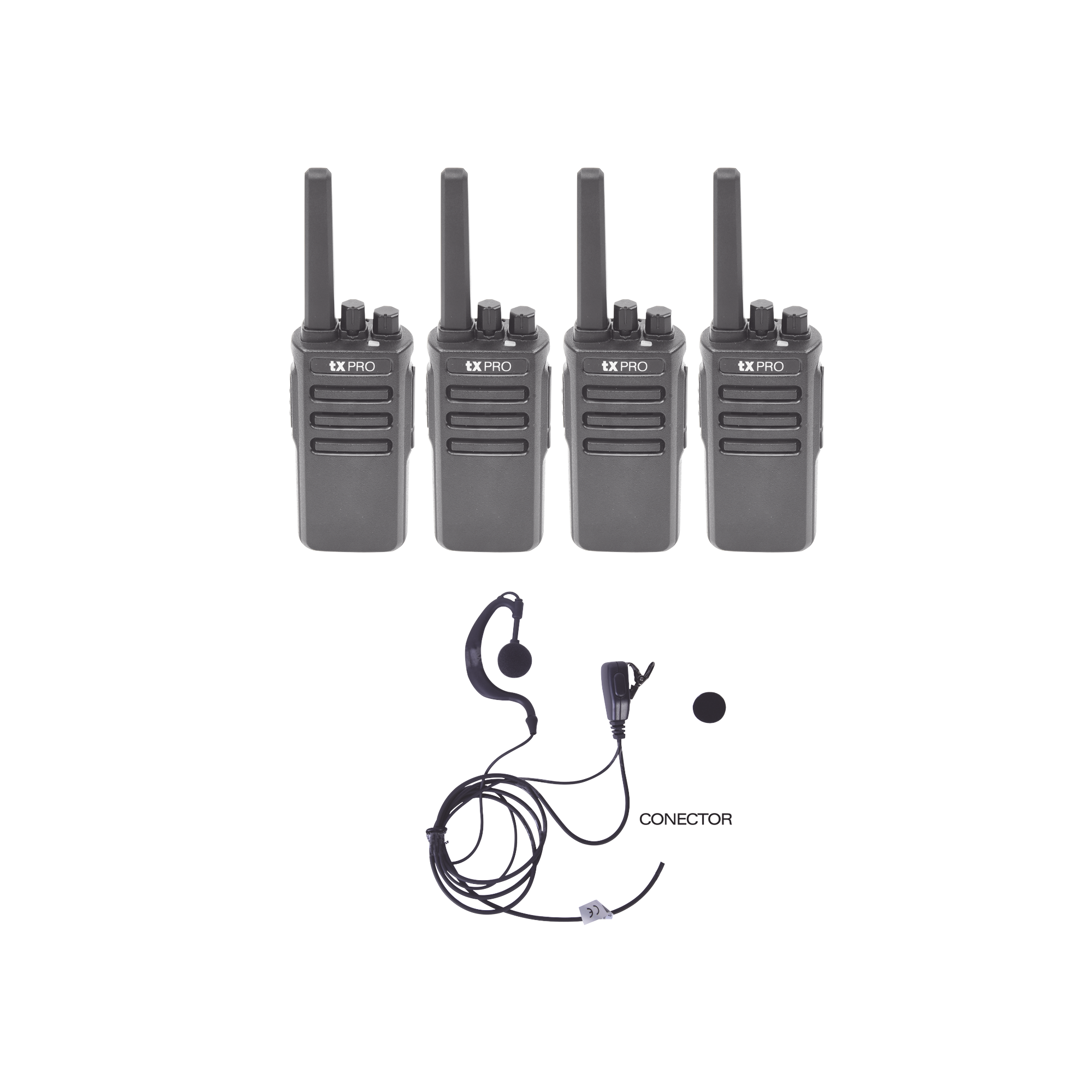 TXPRO TX500DUOKIT Kit de 4 radios TX500 con 4 accesorios de audio TXEHK