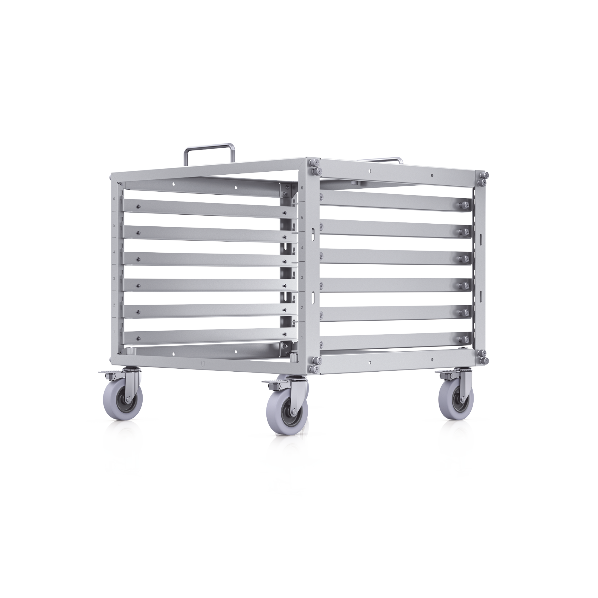 UBIQUITI U-RACK-6U-TL UniFi Rack Móvil de 6 Unidades, incluye 1 patchpanel de 24 puertos Gigabit, no requiere herramientas para armarse, incluye ruedas.