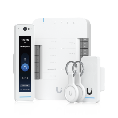 UBIQUITI UA-G2-SK-PRO UniFi Access Kit de Inicio Gen2 Profesional para 1 puerta, (1) Lector NFC con pantalla táctil, audio 2 vías y cámara, (1) Lector NFC y de movimiento UA-G2, Hub para conexiones para controlar una puerta con salida POE y energizar ac