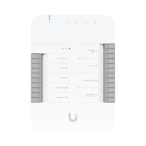 UBIQUITI UA-HUB-DOOR UniFi Access Hub Door, puede conectar 2 lectores y 2 cámaras (no incluidos) para controlar solo una puerta, 2 terminales AUX y 4 entradas adicionales (sensores y botones) POE 802.3bt no incluido