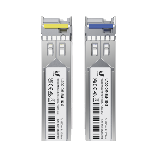 UBIQUITI UACC-OM-SM-1G-S-2 UFiber Módulo SFP, transceptor MiniGibic MonoModo 1.25 Gbps, distancia 3km, Simplex, un conector LC, incluye 2 tranceptores