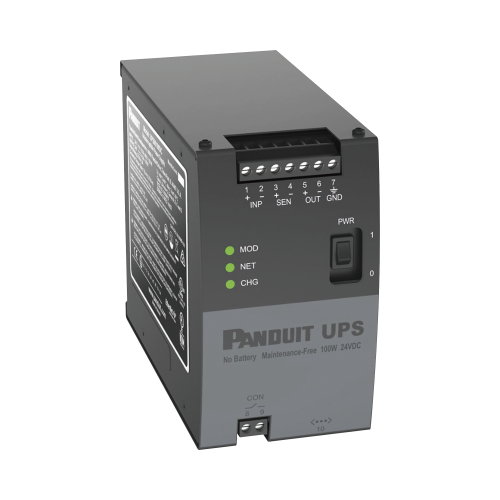 PANDUIT UPS00100DC UPS Industrial de 100 Watts, 24 Vcd de Entrada, Instalación en Riel DIN Estándar de 35mm, Temperatura de operación de -40 a 60 ºC
