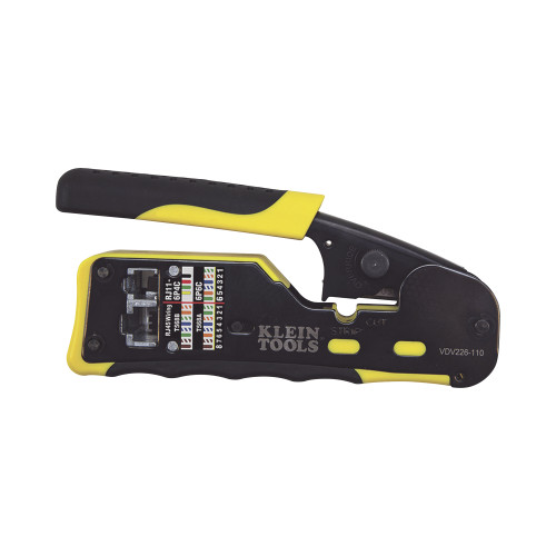 KLEIN TOOLS VDV226-110 Ponchadora/Pelacables/Cortacables con Matraca para Conectores Pass-Thru RJ45 y Conectores Estándar RJ11/RJ12.