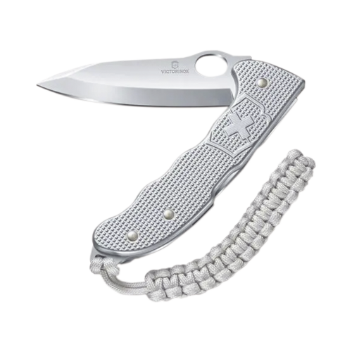 VICTORINOX VM26 Navaja Victorinox Hunter con Cachas Alox Acanaladas y Hoja a una Mano. Con Colgante Paracord Plateado.